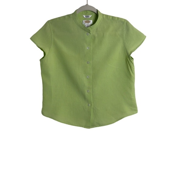 Talbots 100% Irish Linen Short Sleeve Button
Down Top Light Green Size Medium - Picture 4 of 7